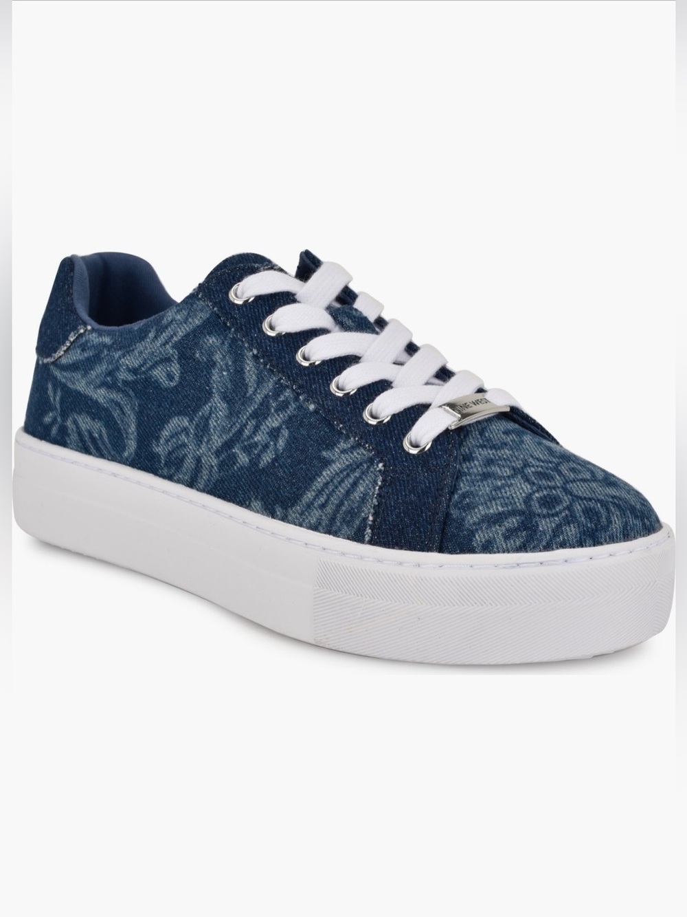 Nine West Gatsby Platform Sneaker – Dark Blue Denim Floral Multi – NWT